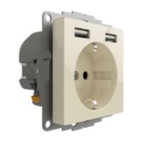 Stopcontact met USB poorten 2400mA crême glanzend voor een 40mm diepe doos