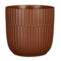 Plantenpot/bloempot keramiek mat bruin stripes patroon - D19/H18 cm - thumbnail