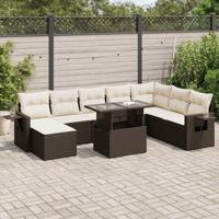 9-delige Loungeset met kussens poly rattan bruin