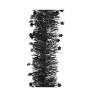 Kerst lametta guirlandes zwart sterren/glinsterend 10 cm breed x 270 cm kerstboom versiering   -