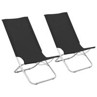 Strandstoelen 2 st inklapbaar stof zwart - thumbnail
