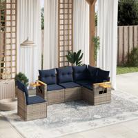 5-delige Loungeset met kussens poly rattan grijs
