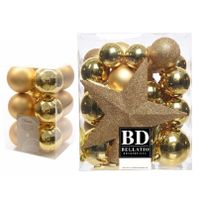 Kerstversiering kunststof kerstballen met piek goud 5-6-8 cm pakket van 45x stuks