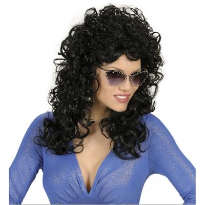 Carnaval Verkleedpruik - lange zwarte krullen - jaren 70/80 stijl Carnaval Verkleedpruik - lange zwarte krullen - jaren 70/80 stijl