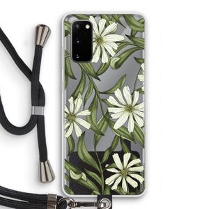 Wit bloemenpatroon: Samsung Galaxy S20 Transparant Hoesje met koord