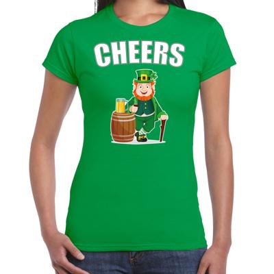 St. Patricks day thema t-shirt - groen - voor dames - Cheers - Ierse feest kleding