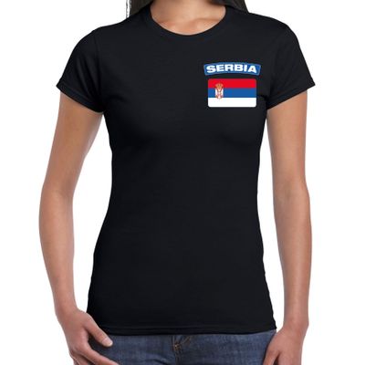 Serbia t-shirt met vlag Servie zwart op borst voor dames