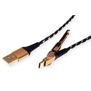 ROLINE GOLD USB 2.0 synchronisatie- en oplaadkabel, USB-A/USB-C, met steun, 1 m