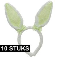 10x Wit/groen konijnen/hazen oren diadeempjes 24 cm   -