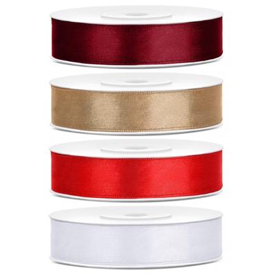 4x rollen satijnlint - bordeaux-goud-rood-wit 1,2 cm x 25 meter - Hobby cadeaulint - sierlint