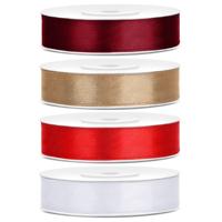 4x rollen satijnlint - bordeaux-goud-rood-wit 1,2 cm x 25 meter - Hobby cadeaulint - sierlint