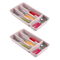 Plasticforte Bestekbak - 2x stuks - 4-vaks - roze - 33 x 18 x 4 cm - bestekhouders