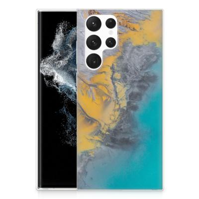 Samsung Galaxy S22 Ultra | TPU | Siliconen hoesje | Marble Blue Gold