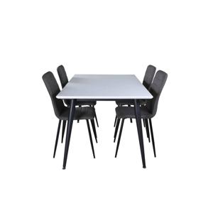 Jimmy150 eethoek eetkamertafel uitschuifbare tafel lengte cm 150 / 240 wit en 4 Windu Lyx eetkamerstal grijs.