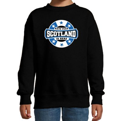 Have fear Scotland is here / Schotland supporter sweater zwart voor kids Have fear Scotland is here / Schotland supporter sweater zwart voor kids