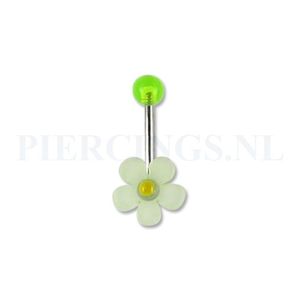 Navelpiercing acryl bloem transparant-groen met geel