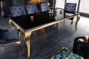 Elegante design eettafel MODERN BAROK 200cm zwart goud roestvrij staal opaal glazen tafelblad - 42313