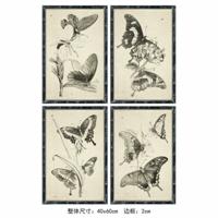 Schilderij DKD Home Decor 40 x 2,8 x 60 cm 40 x 60 x 2.8 cm Vlinders Cottage (4 Onderdelen)