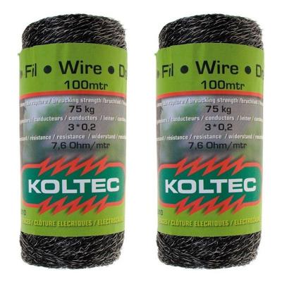 Zwart schrikdraad/afrasteringsdraad - 2x 100 meter - kunststof - 2 mm - 12 PE
