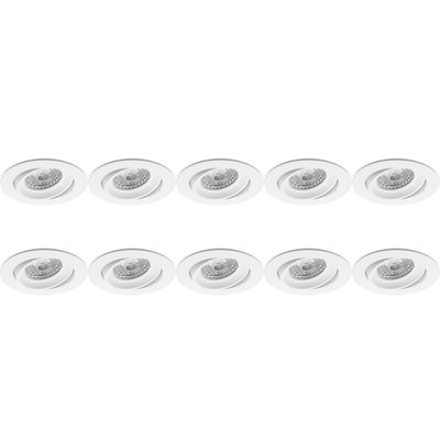 Spot Armatuur 10 Pack - Pragmi Delton Pro - GU10 Inbouwspot - Rond - Wit - Aluminium - Kantelbaar - Ø82mm