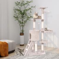 Krabpaal 140 cm Krabpaal met Plateaus Krabpaal Kattenmeubels Klimboom Activiteitenboom Beige