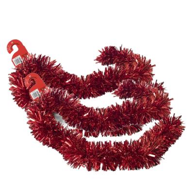 Kerstslingers - 2x stuks - glitter rood - folie - 180 x 12 cm - extra brede slinger/kerstboom versie