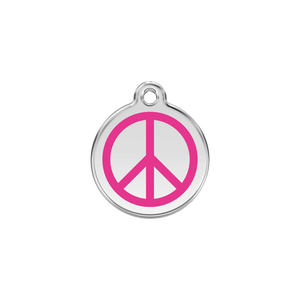 Peace Hot Pink roestvrijstalen hondenpenning small/klein dia. 2 cm - RedDingo