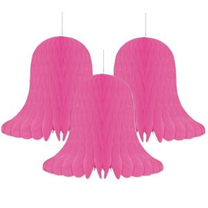 Kerstklokken lampionnen - 3x - roze - 30 x 30 cm - Kerstversiering - Papier