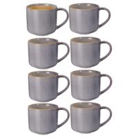 Excellent Houseware Koffiemok/theemok Rustic - set van 8x - blauw - 330 ml - mokken - keramiek