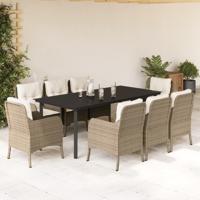 9-delige Tuinset met kussens poly rattan beige