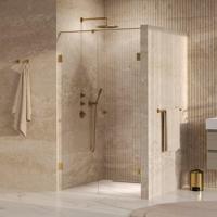 BRAUER Void Carving Nisdeur - 2-delig - 110x200cm - 60cm draaideur aan muur - glascoating - omkeerbaar - helder glas - geborsteld goud PVD GS-VOCN2H6050200GG