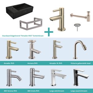 FonteinPack Recto Natuursteen Links Met Montageframe 40x22x10 cm RVS (Keuze uit 8 kranen)
