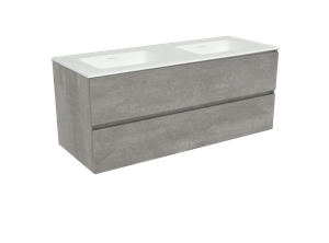 Storke Edge zwevend badkamermeubel 120 x 46 cm beton donkergrijs met Mata dubbele wastafel in matte Solid Surface