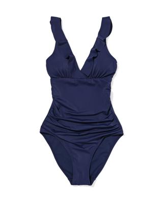 HEMA Damesbadpak Neva shaping fit ruffle donkerblauw (donkerblauw)