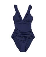 HEMA Damesbadpak Neva shaping fit ruffle donkerblauw (donkerblauw)