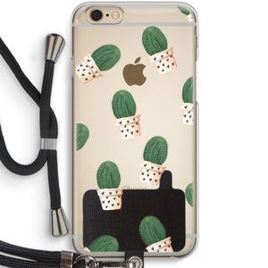 Cactusprint roze: iPhone 6 / 6S Transparant Hoesje met koord