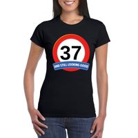 Verkeersbord 37 jaar t-shirt zwart dames