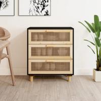 Dressoir 60x30x70 cm massief grenen hout en rattan zwart