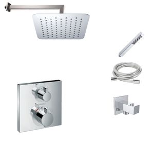 Hansgrohe Ecostat Square inbouw douchekraan met Mueller Cube 20cm douchekop en wandarm regendouche chroom