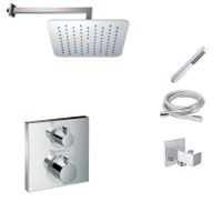 Hansgrohe Ecostat Square inbouw douchekraan met Mueller Cube 20cm douchekop en wandarm regendouche chroom - thumbnail