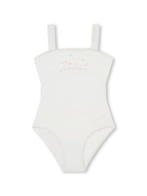 Chloé Kids maillot de bain métallisé à logo imprimé - Blanc