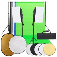 Fotostudioset met verlichtingsset, achtergrond en reflector