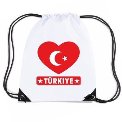 Turkije hartjes vlag rugtas - nylon rugzak - wit - supporters - landen - met koord