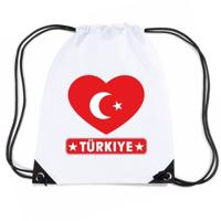 Turkije hartjes vlag rugtas - nylon rugzak - wit - supporters - landen - met koord