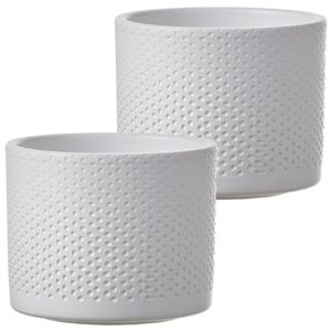 Set van 4x stuks bloempot in het relief wit keramiek voor kamerplant H10 x D12 cm