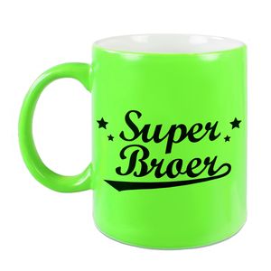 Super broer cadeau mok / beker neon groen 330 ml - verjaardag / bedankt cadeau   -