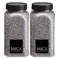 Mica Decorations decoratie stenen/granulaat - 2x - 650ml - zilver - hobby steentjes