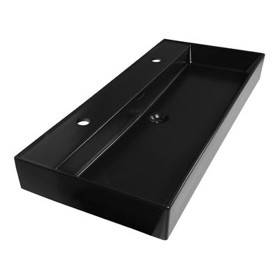 Saniclass Legend Meubelwastafel - 100x47x13cm - overloop - 1 wasbak - 2 kraangaten - keramiek - mat zwart SW972106