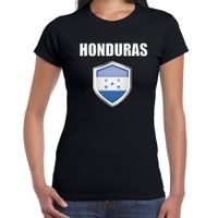 Honduras landen supporter t-shirt met Hondurese vlag schild zwart dames - thumbnail
