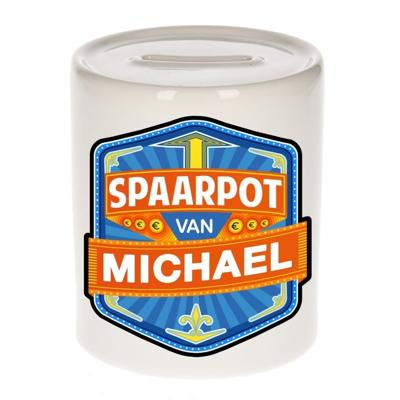 Kinder spaarpot met naam - Michael - keramiek - met dop - wit - Sparen - Spaargeld van Michael